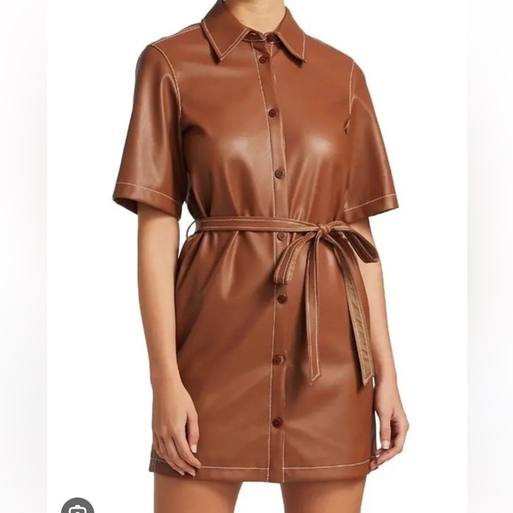 STAUD Dresses Staud Brown Leather Tie Waist Blaze Dress Poshmark